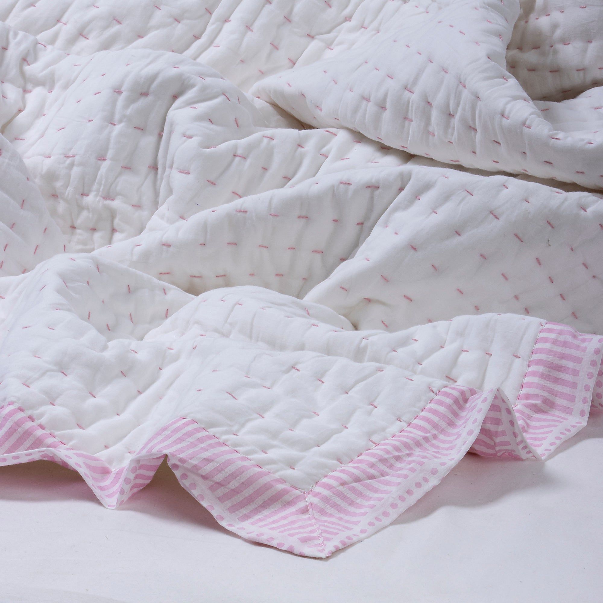 Luxury Handmade Solid Cotton Kantha Quilt Single and Double Bed